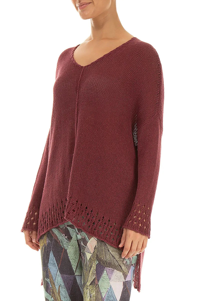 Openwork Hem Antique Ruby Linen Jumper 3