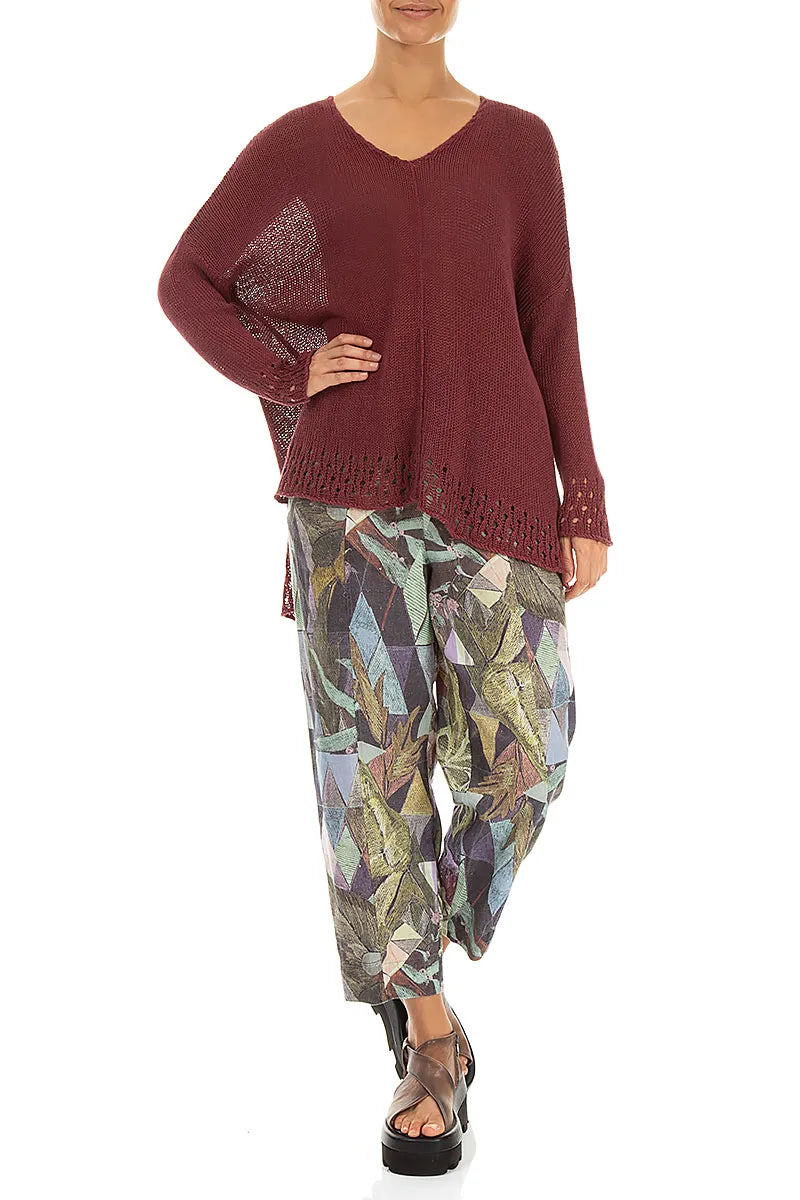 Openwork Hem Antique Ruby Linen Jumper 4