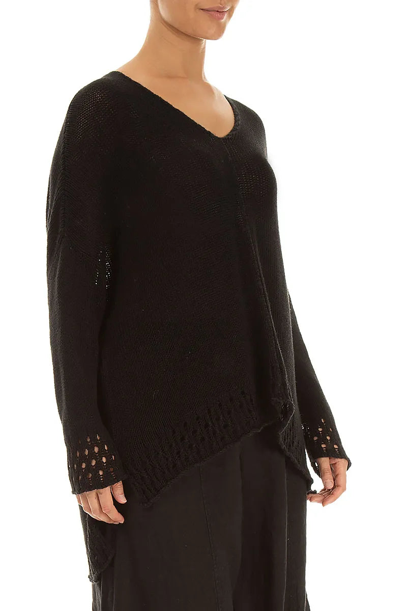 Opengewerkt zoom zwarte linnen jumpsuit