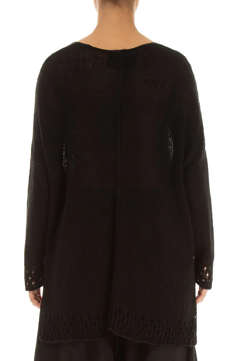 Opengewerkt zoom zwarte linnen jumpsuit