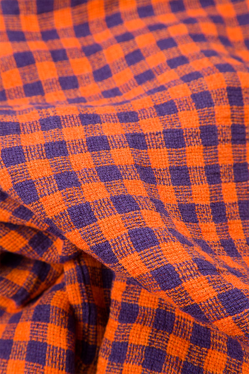 Orange karierte Leinenjackenbluse