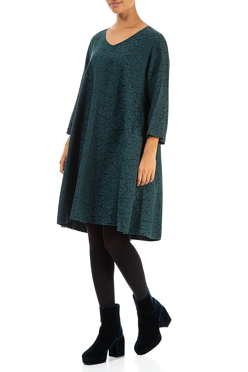 Ornamented Peacock Silk Cotton Dress 3