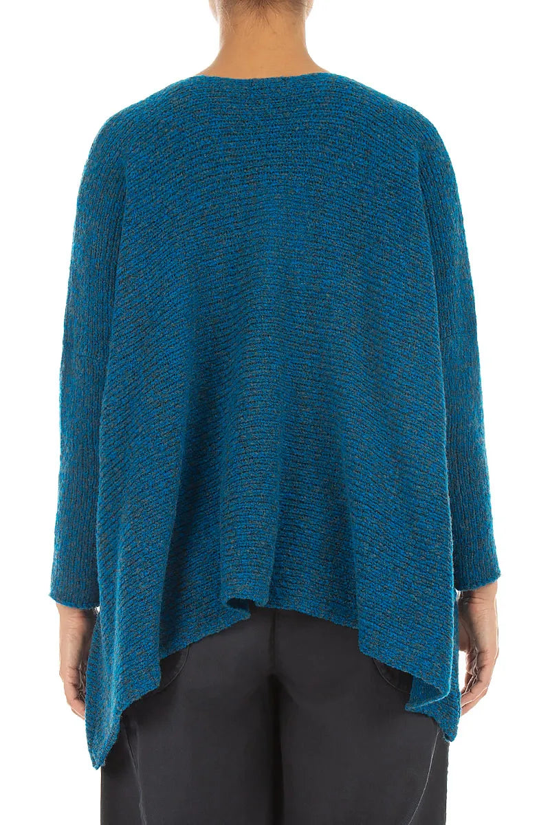 Oversized Deep Azure Silver Metallic Mélange Wool Sweater 2