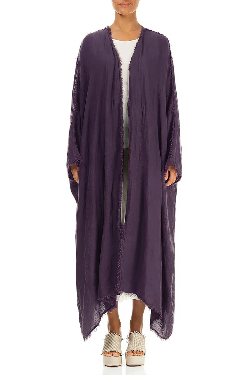 Oversized Leinenjacke aus Gaze mit offenen Kanten und Amethysttönen
