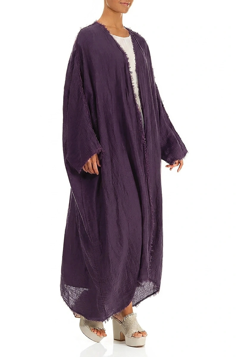 Oversized Leinenjacke aus Gaze mit offenen Kanten und Amethysttönen