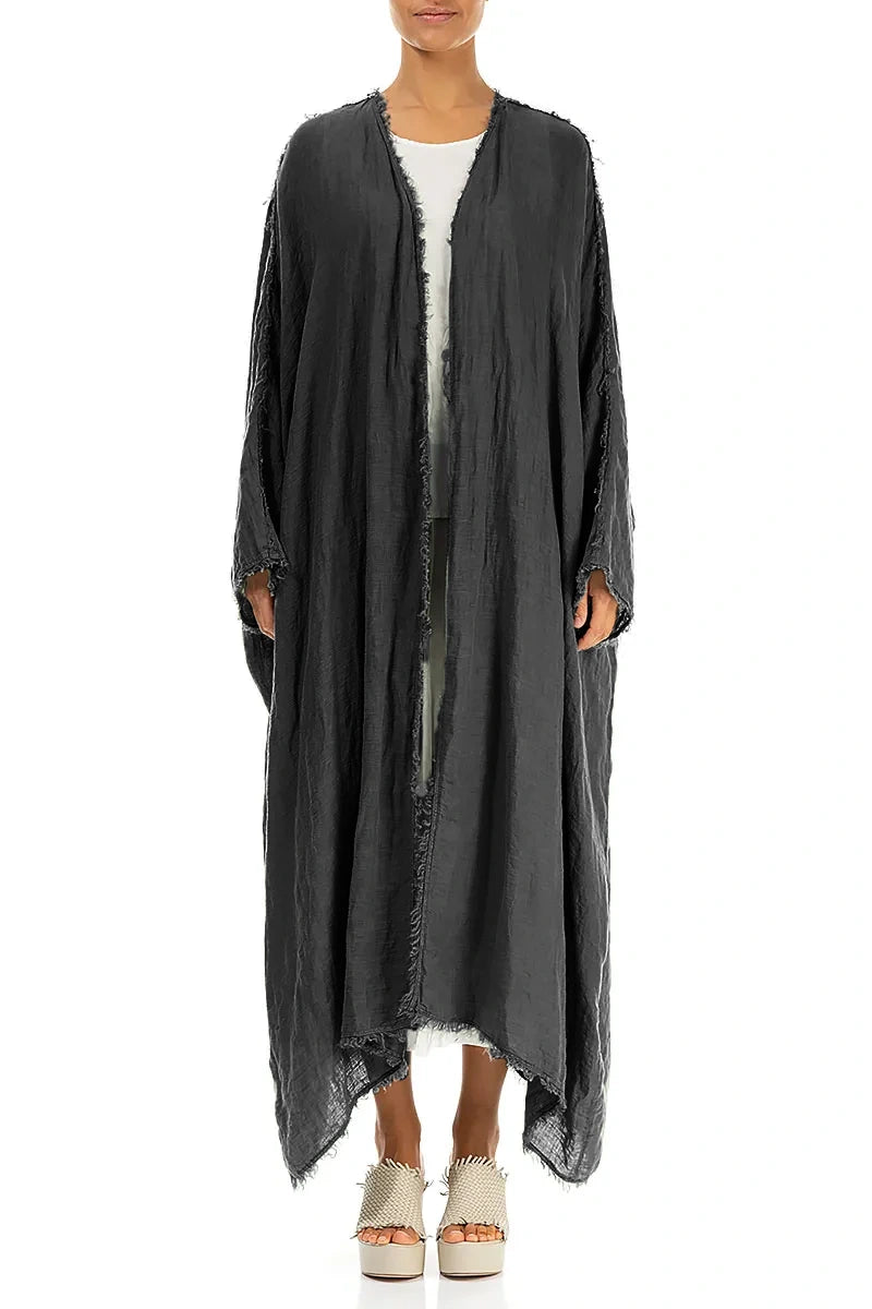Veste en lin gaze oversize graphite à bords francs