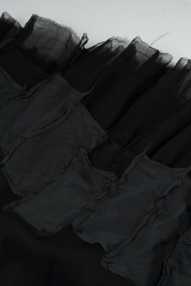 Patch Décor Black Silk Chiffon Skirt 5