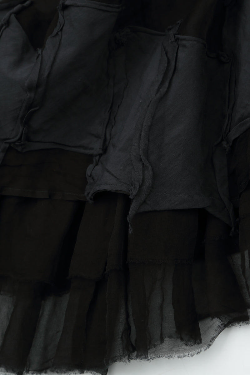 Patch Décor Black Silk Chiffon Skirt 6