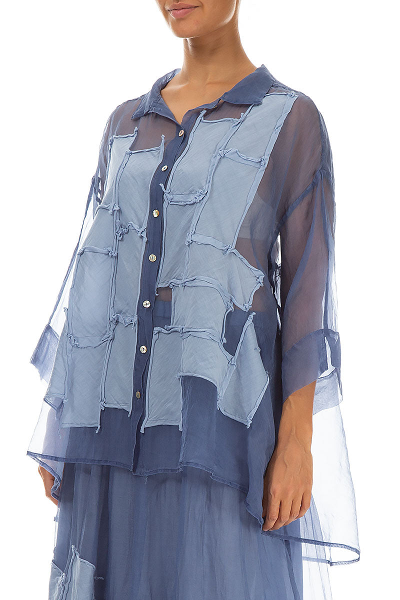 Patch Décor Blue Nova Silk Chiffon Shirt 3