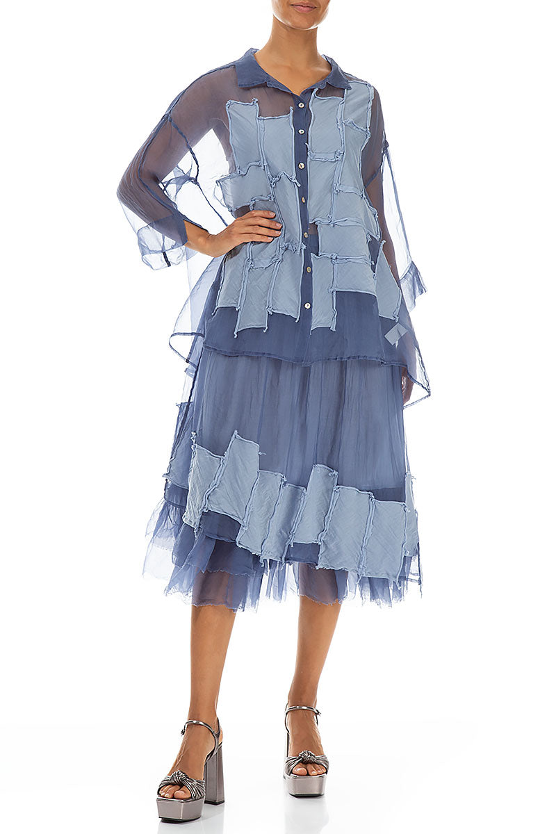 Patch Décor Blue Nova Silk Chiffon Shirt 4