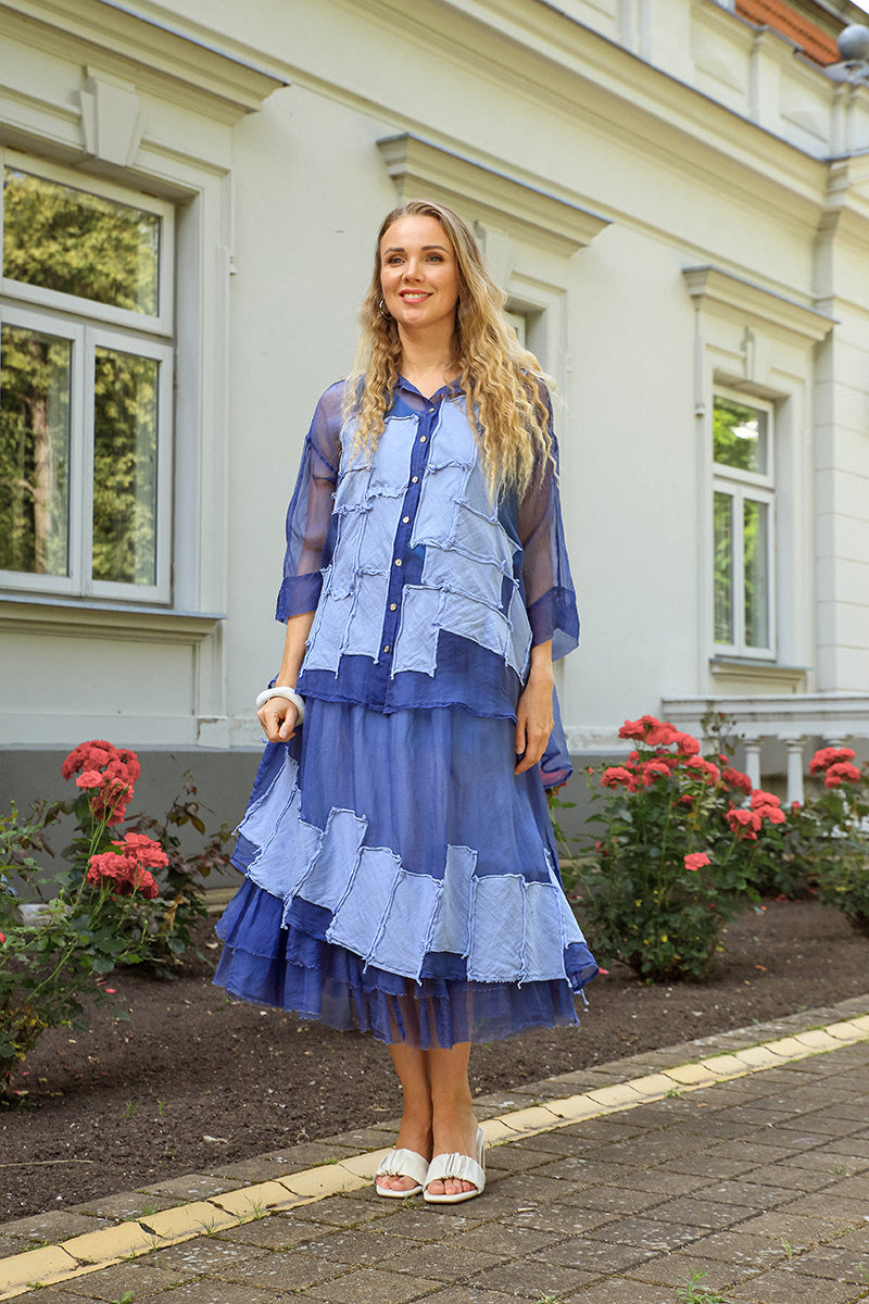 Patch Décor Blue Nova Silk Chiffon Skirt 6