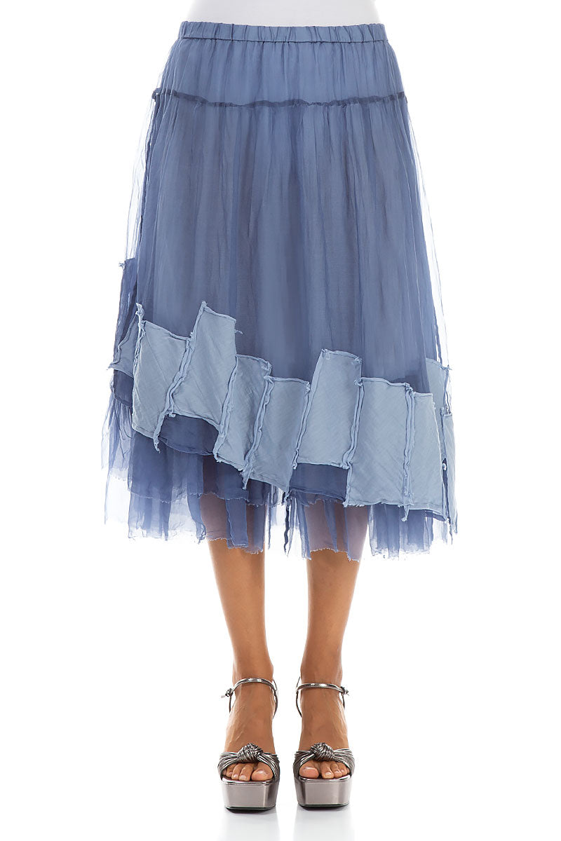 Patch Décor Blue Nova Silk Chiffon Skirt 1