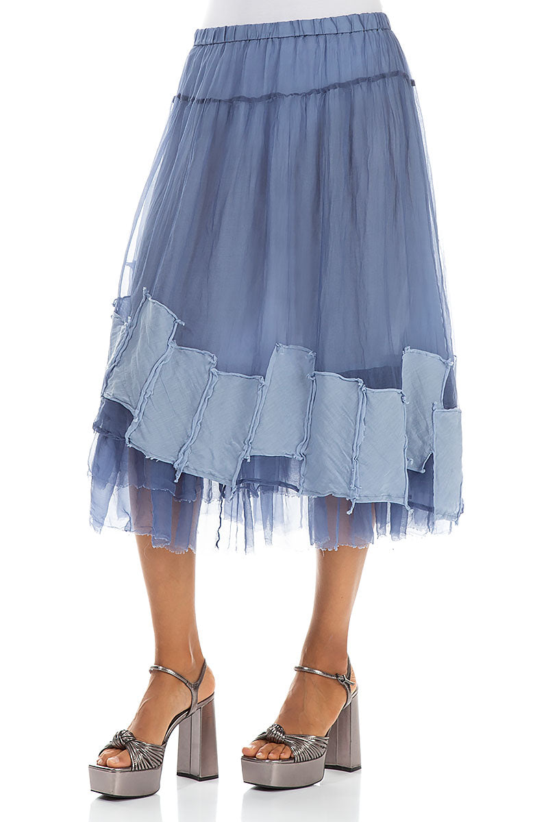 Patch Décor Blue Nova Silk Chiffon Skirt 3