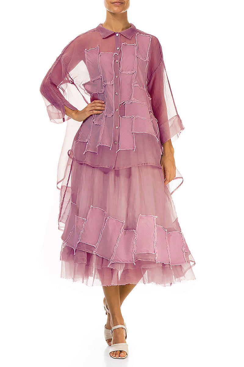 Patch Décor Mauve Taupe Silk Chiffon Skirt 4