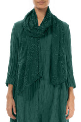 Peacock Devoré Feather Silk Scarf 1