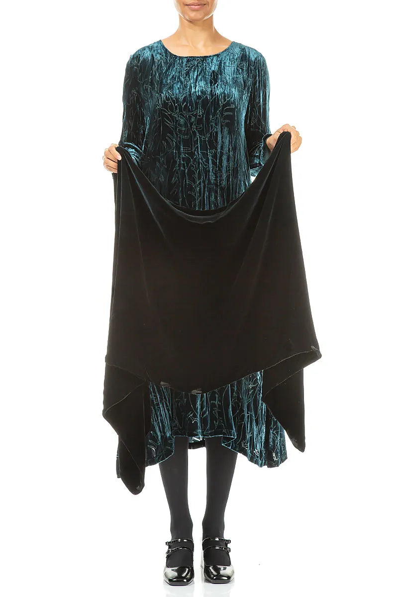 Doppelseitiger Seidensamtschal mit Pfauenmuster