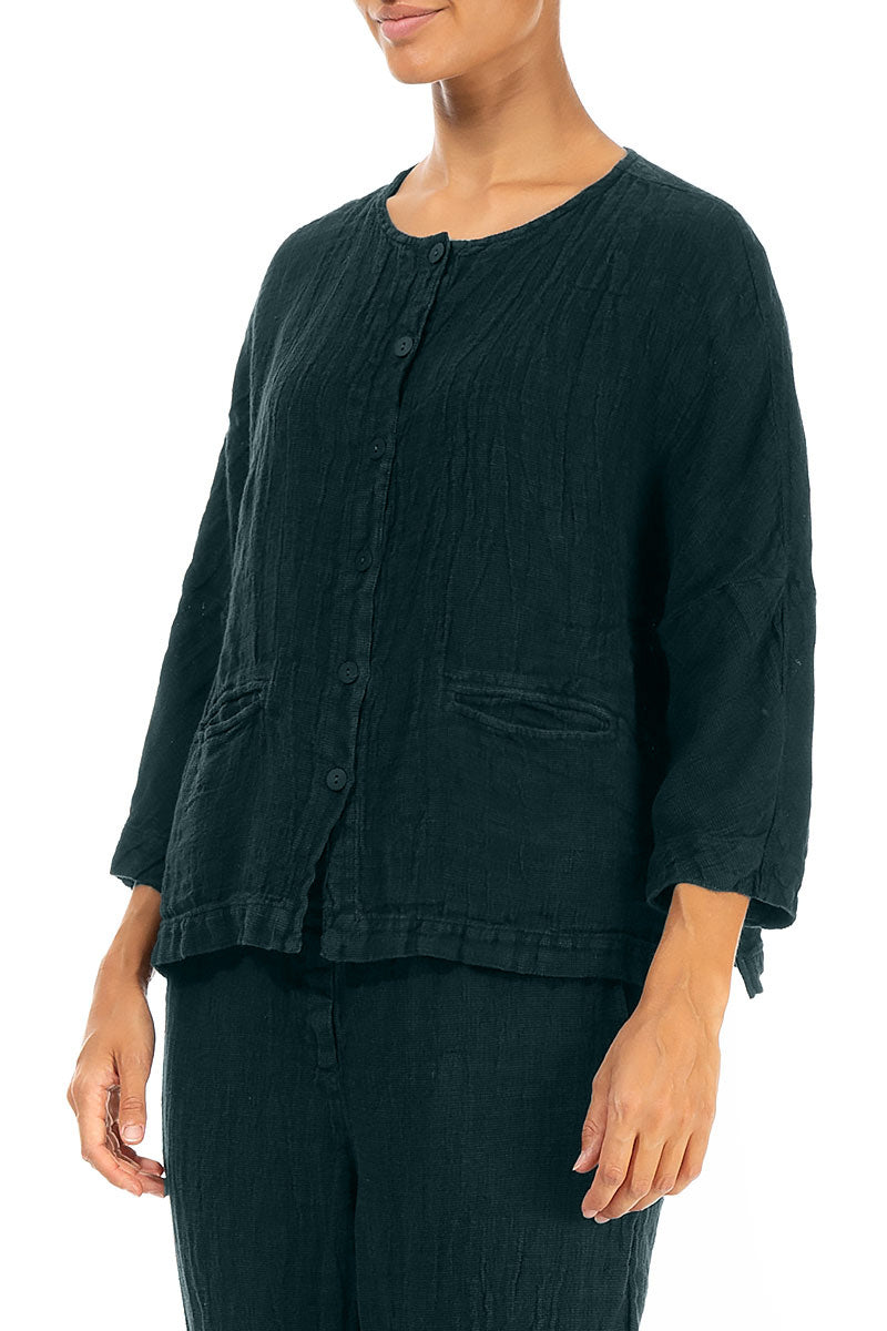 Peacock Mélange Linen Jacket Blouse 3