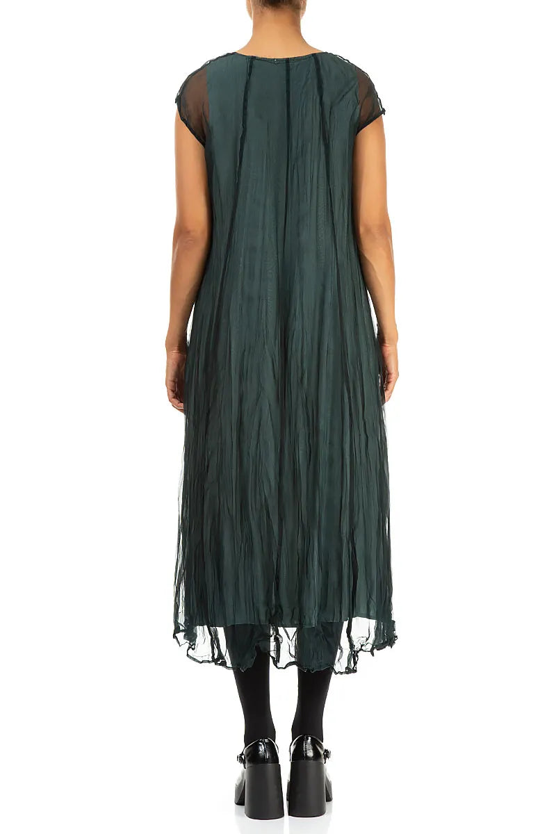 Peacock Crumpled Silk Chiffon Dress 3