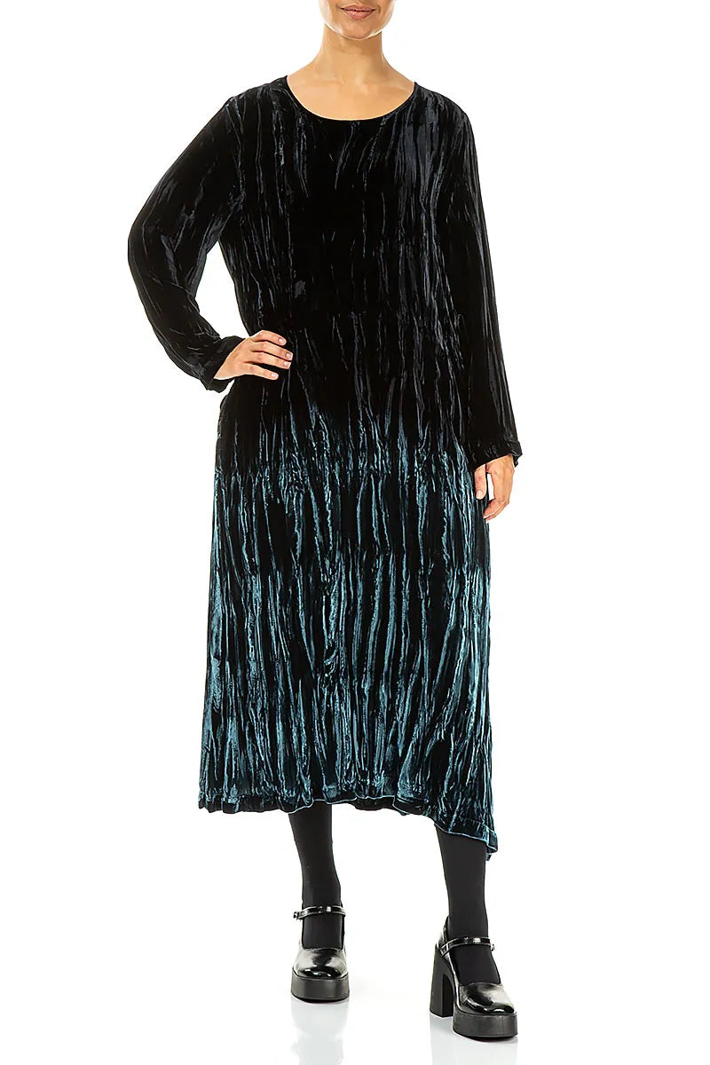 Peacock Silk Velvet Ombré Shift Dress