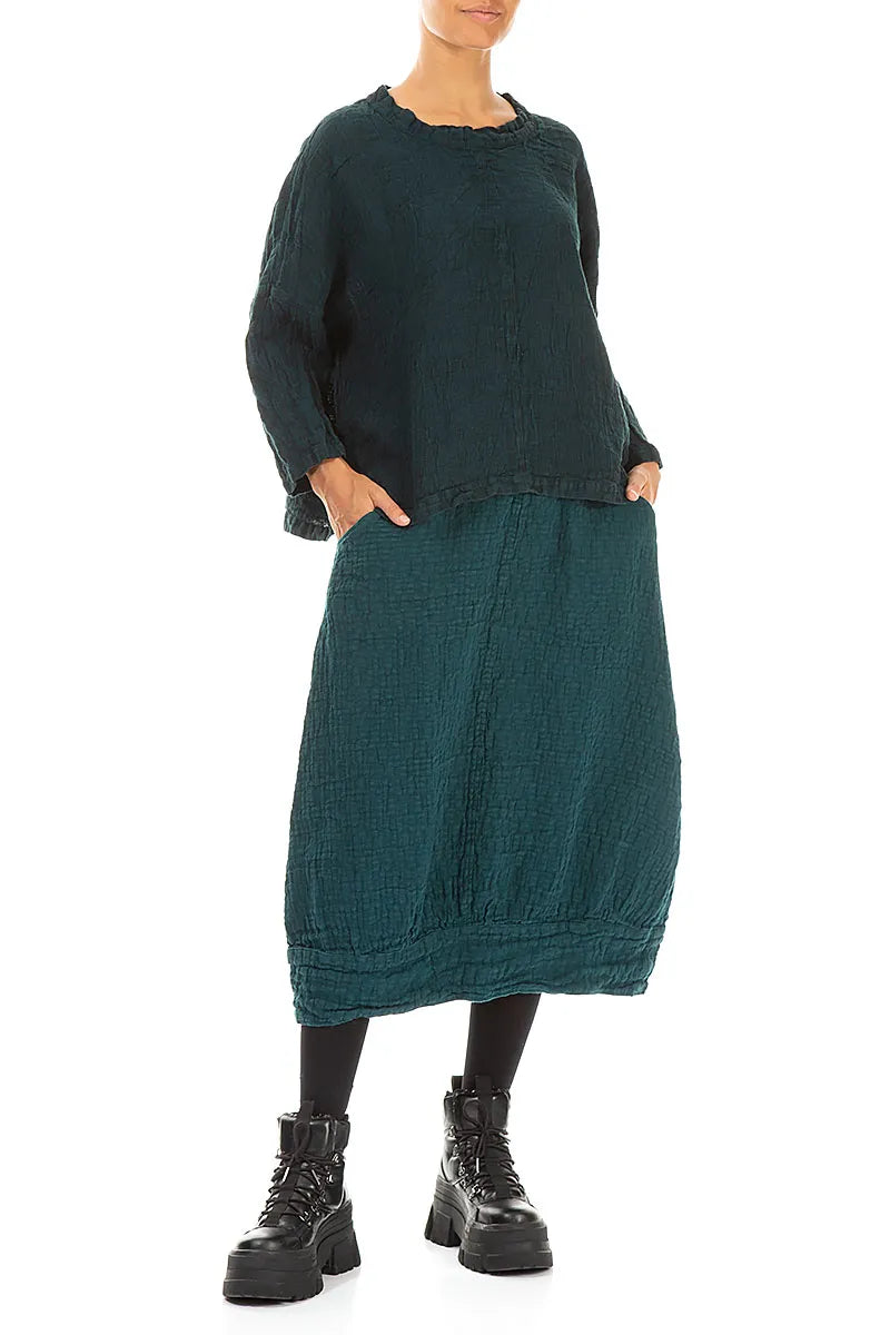 Peacock Textured Linen Midi Skirt 4