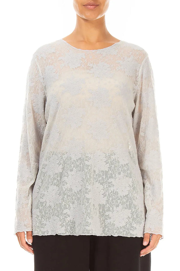 Pearl Grey Floral Cotton Lace Blouse 1