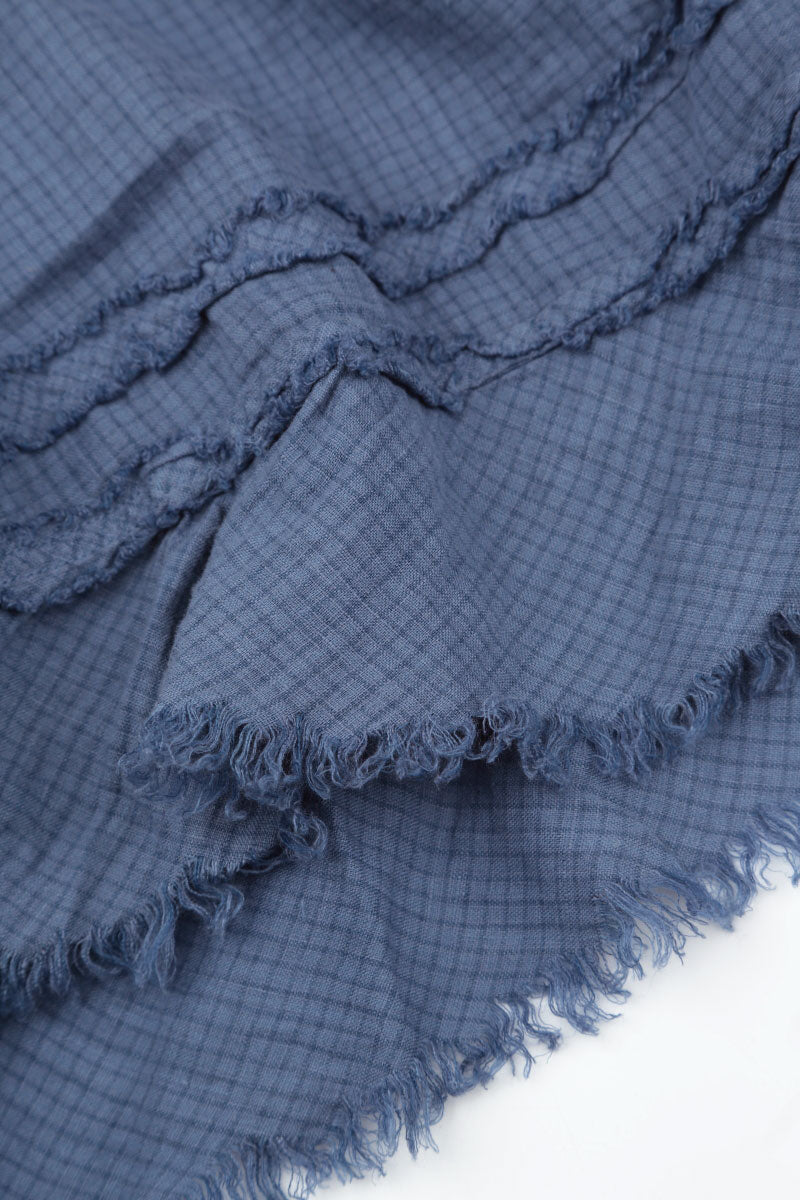 Peter Pan Collar Raw Hem Blue Nova Linen Dress 5