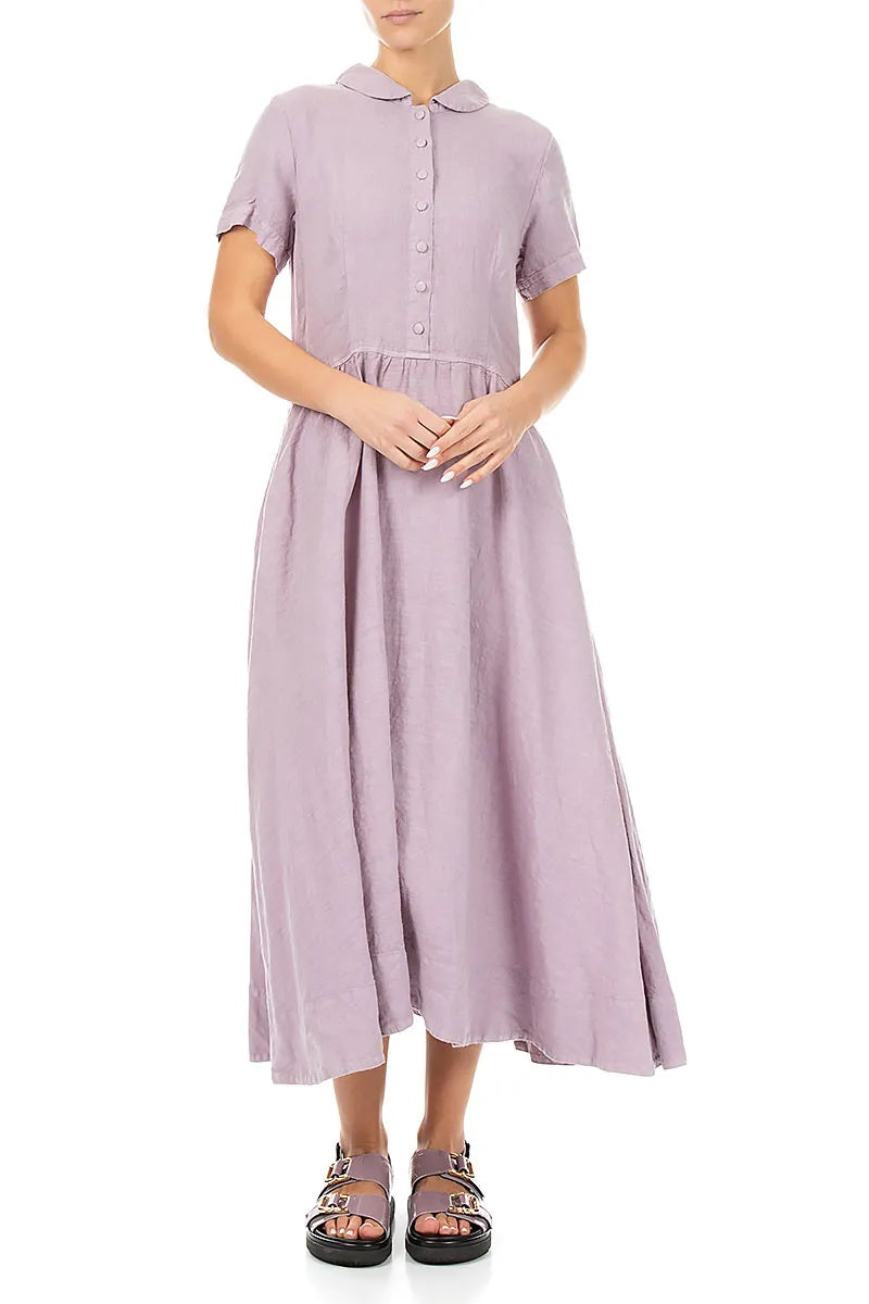 Peter Pan Collar Lilac Linen Dress 5