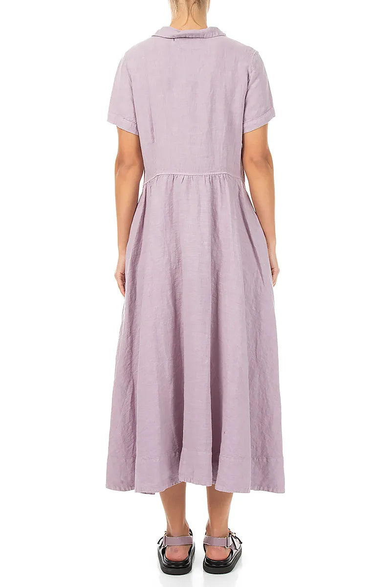 Peter Pan Collar Lilac Linen Dress 3
