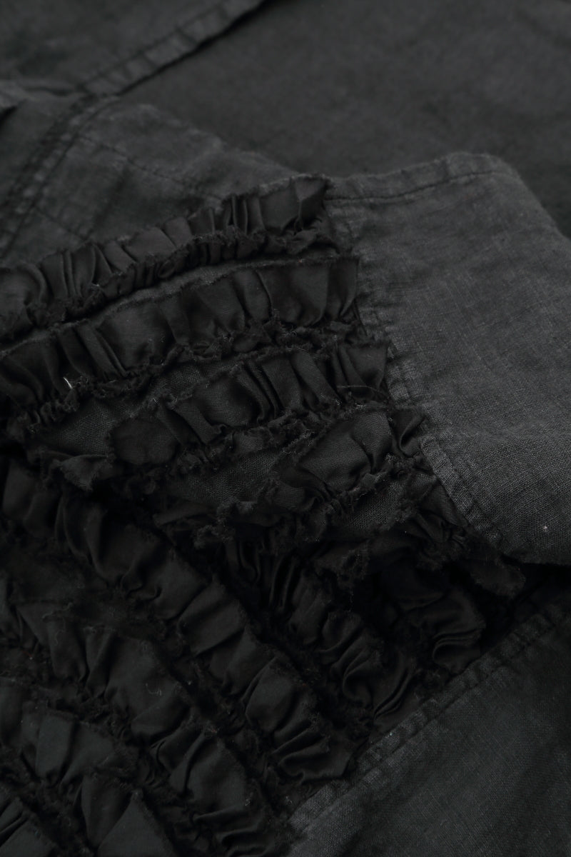 Pin Tucks Frayed Hem Black Linen Dress 6