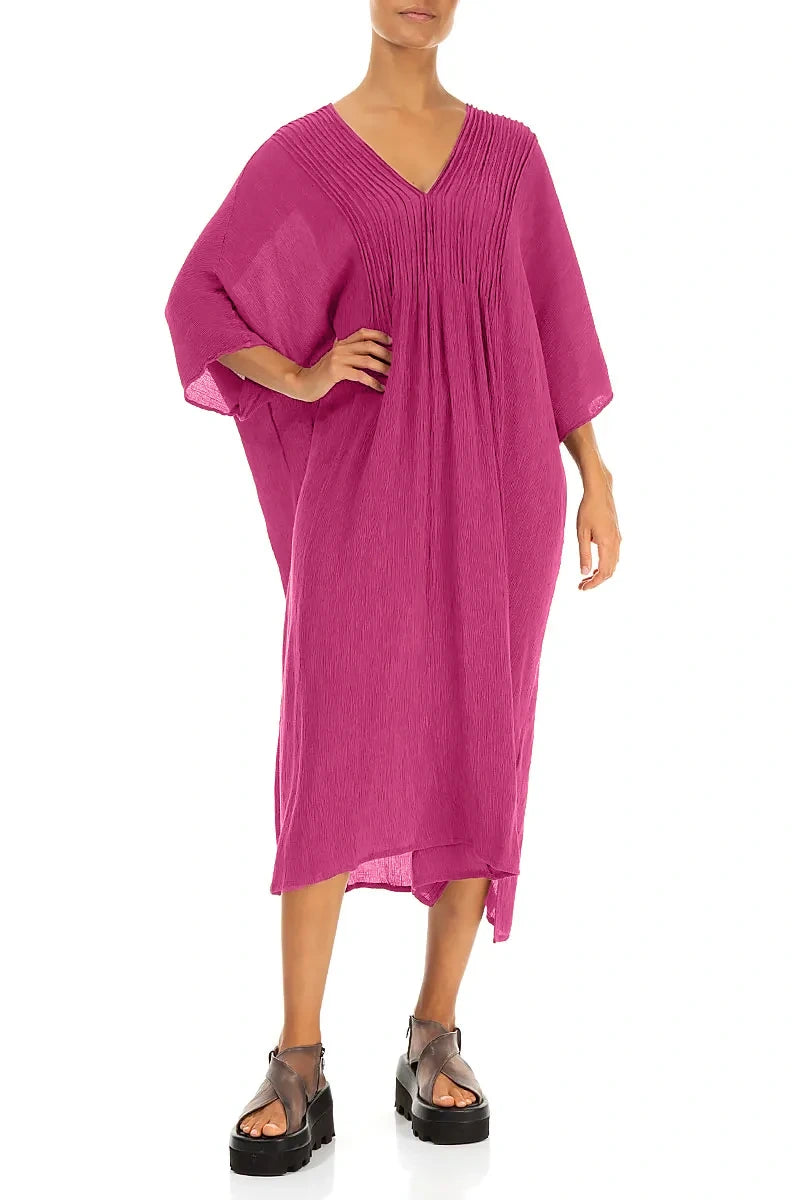 Pin Tucks Fuchsia Silk Viscose Dress 4