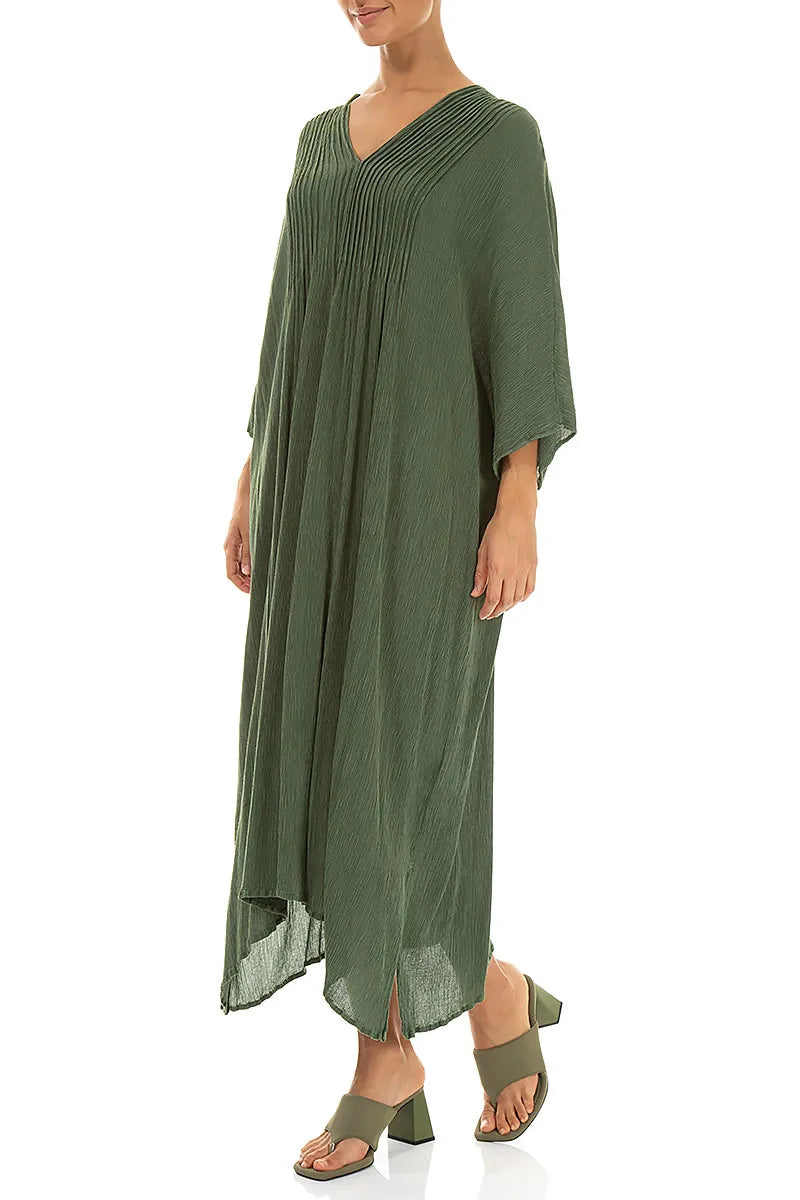 Abnäher Salbeifarbener Seidenviskose-Kleid