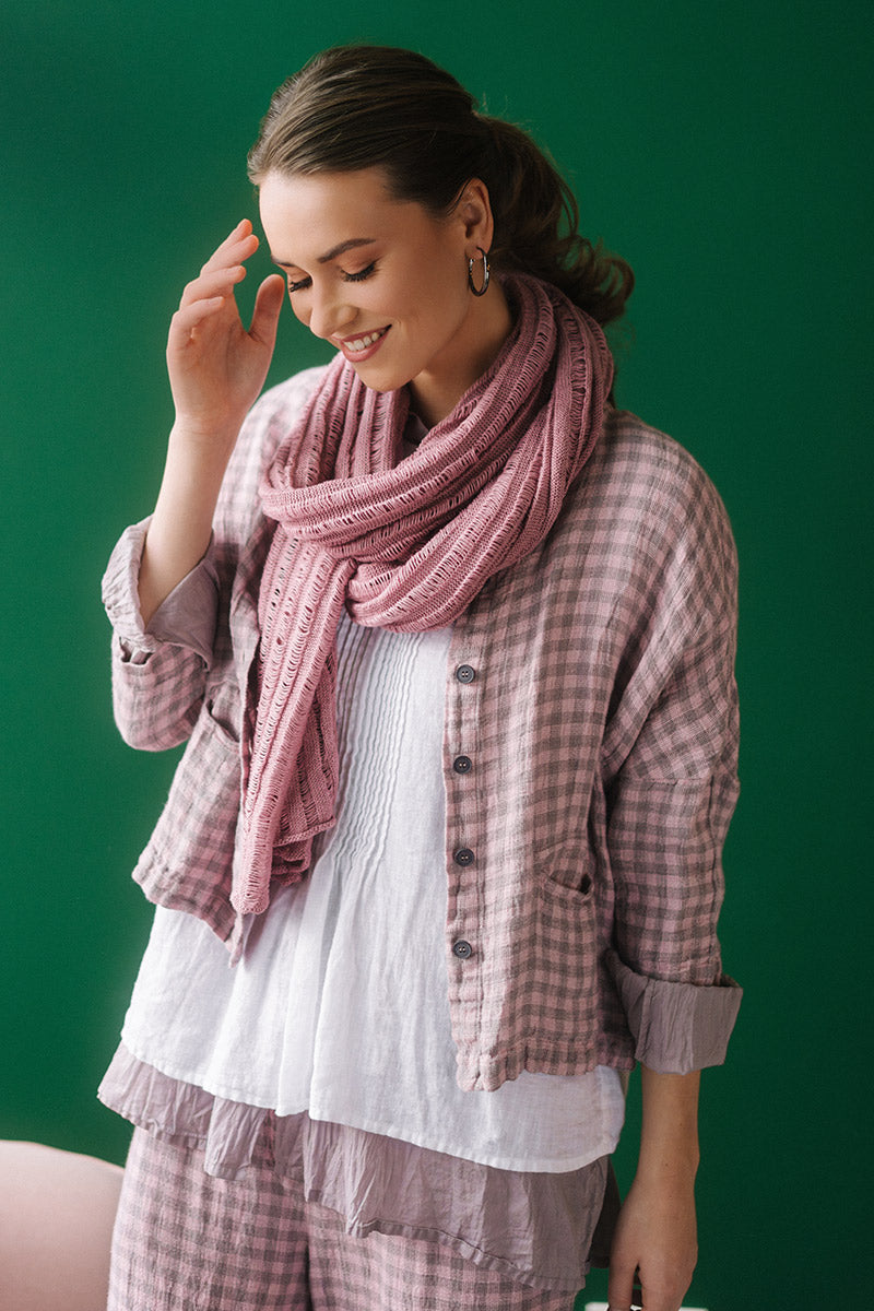 Pink Check Linen Jacket Blouse 1