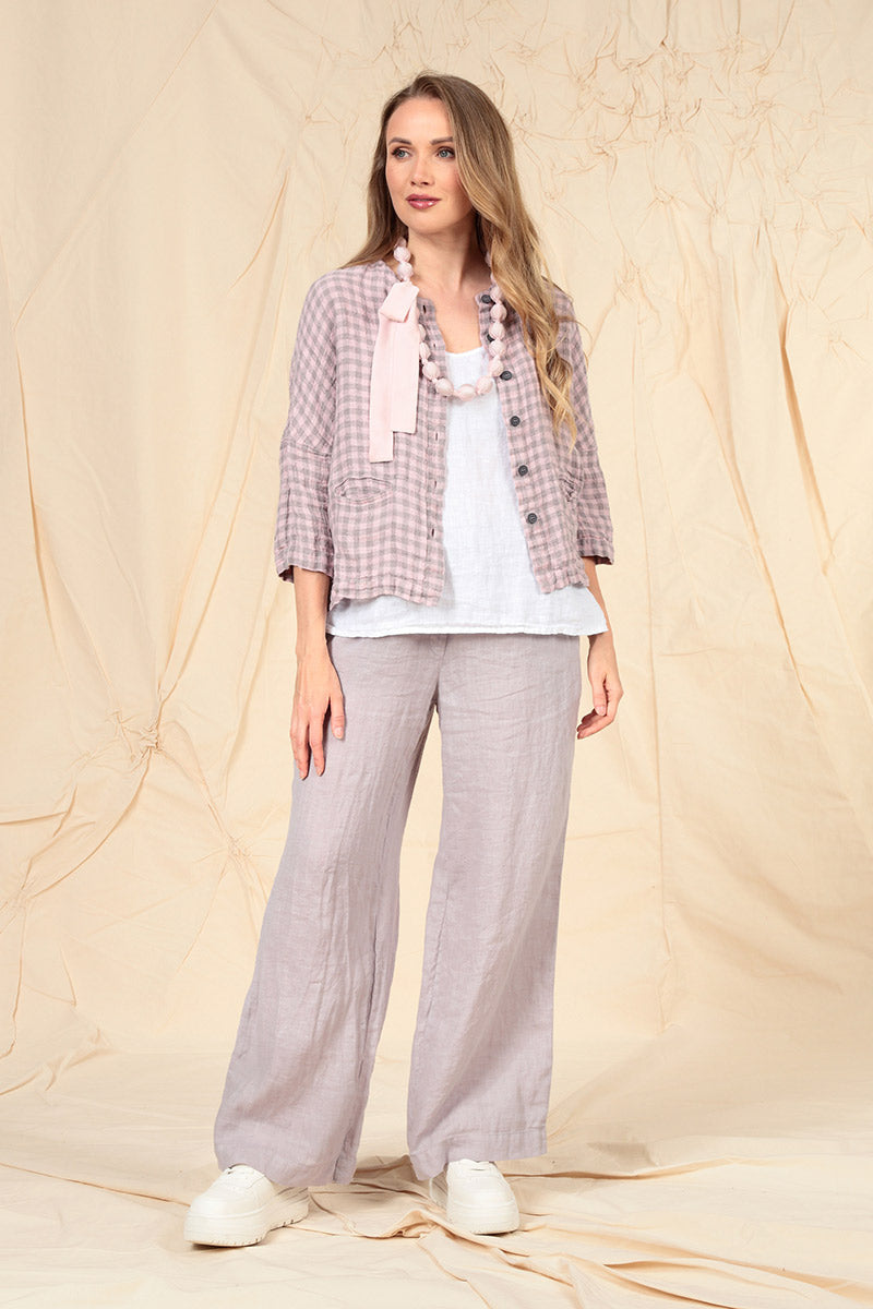 Pink Check Linen Jacket Blouse 7