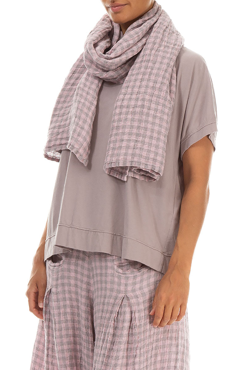 Pink Check Linen Scarf 3