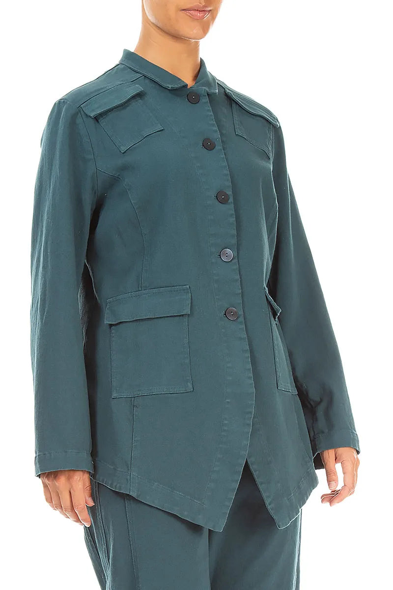 Veste en coton denim turquoise profond à ourlet pointu