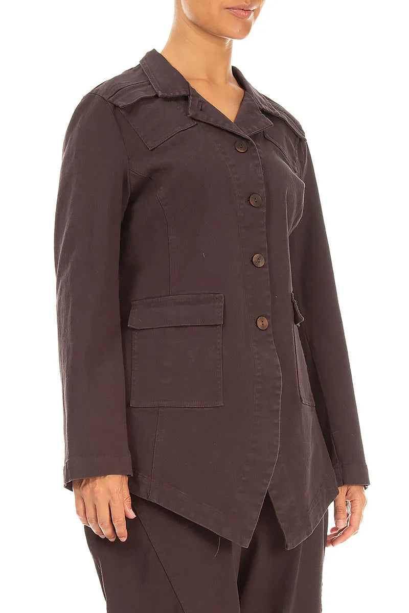 Pointed Hem Truffle Brown Denim Cotton Jacket