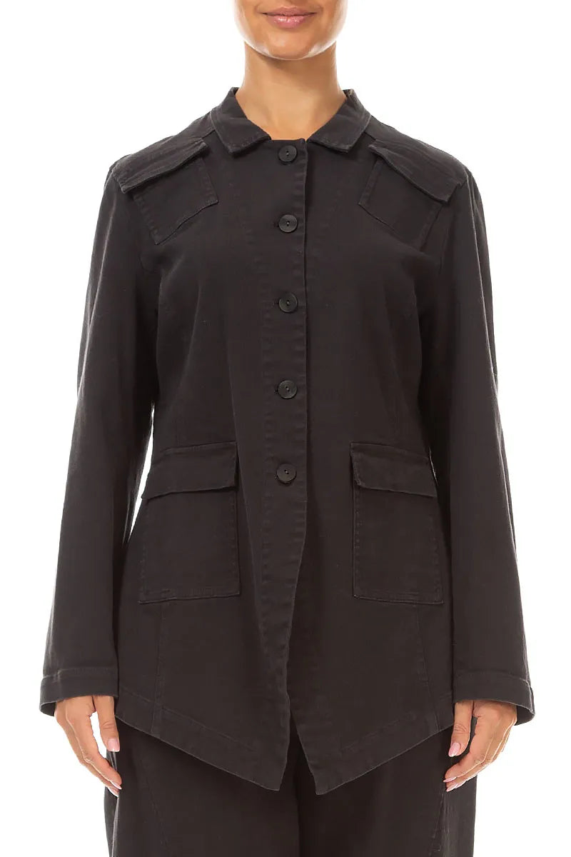 Pointed Hem Warm Charcoal Denim Cotton Jacket