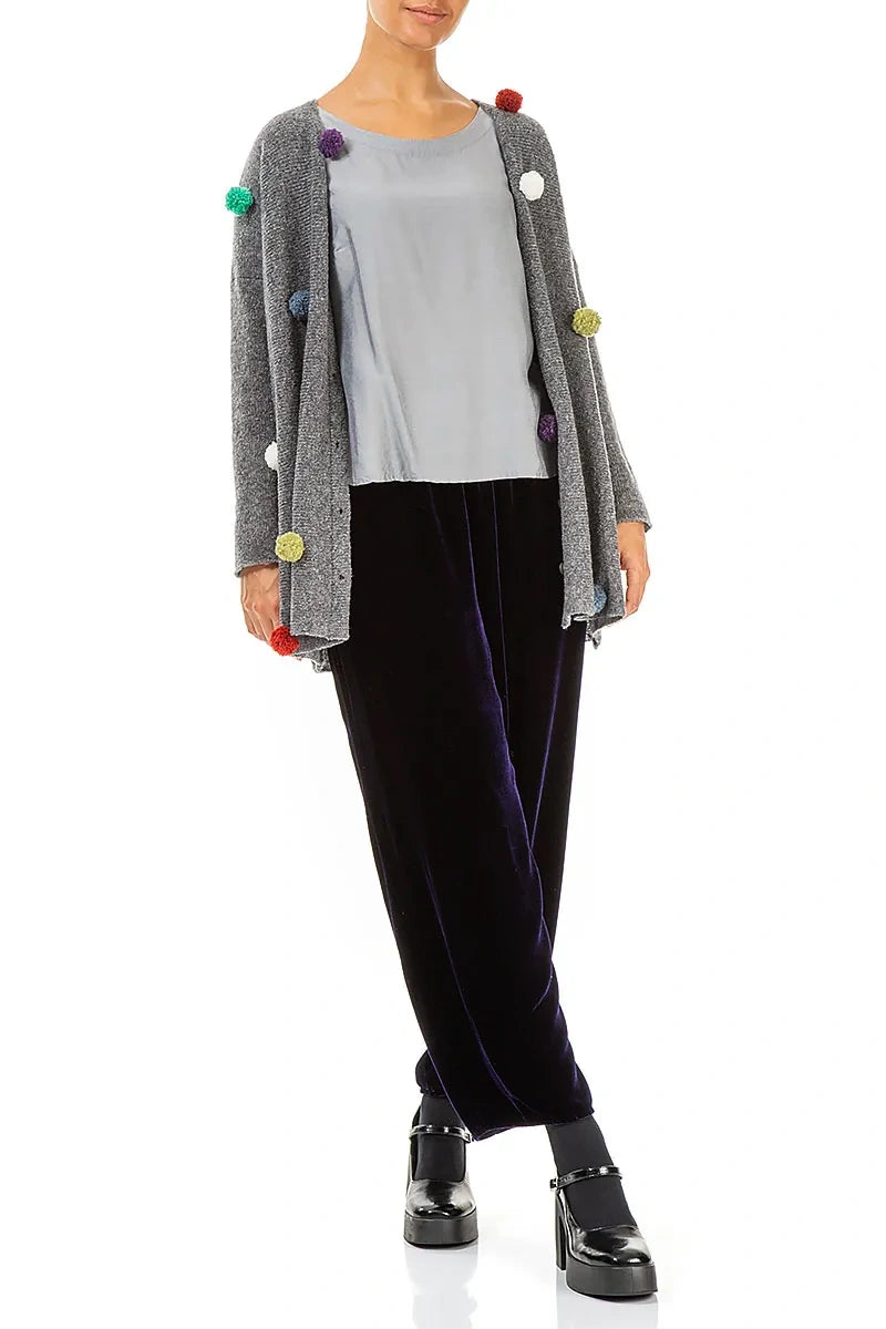 Pom-Pom Grey Wool Cardigan 6