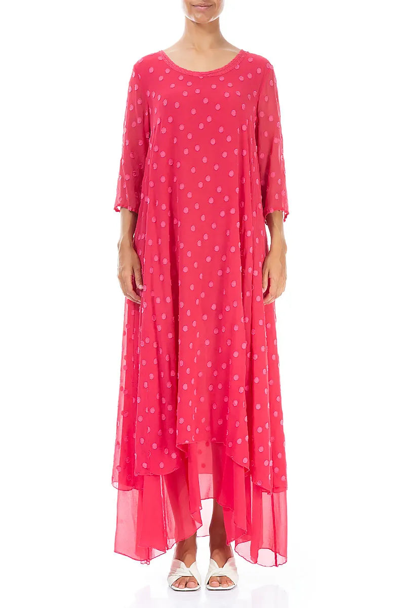Raspberry Dotty Silk Maxi Dress 1