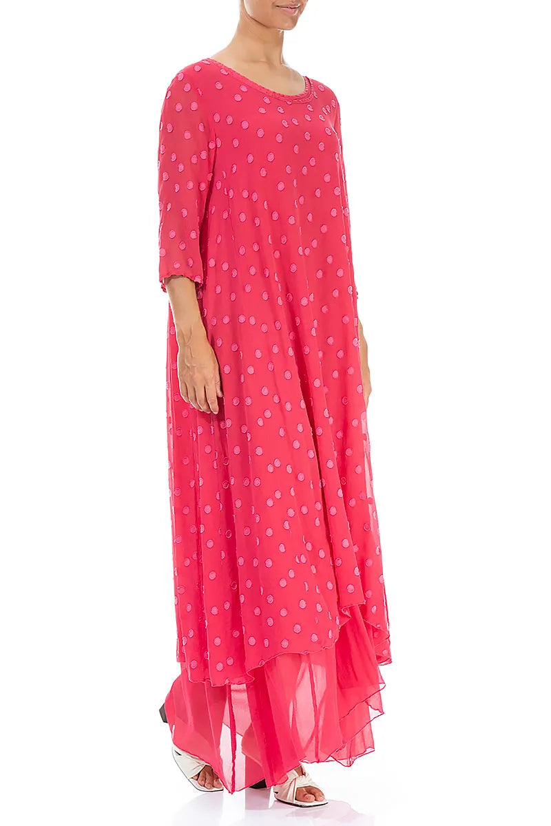 Raspberry Dotty Silk Maxi Dress 3