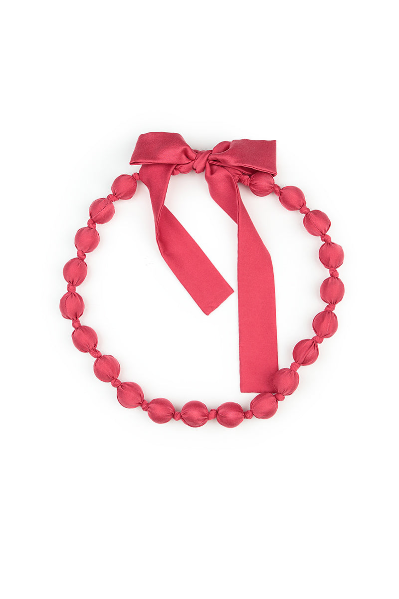 Raspberry Silk Bead Necklace 3