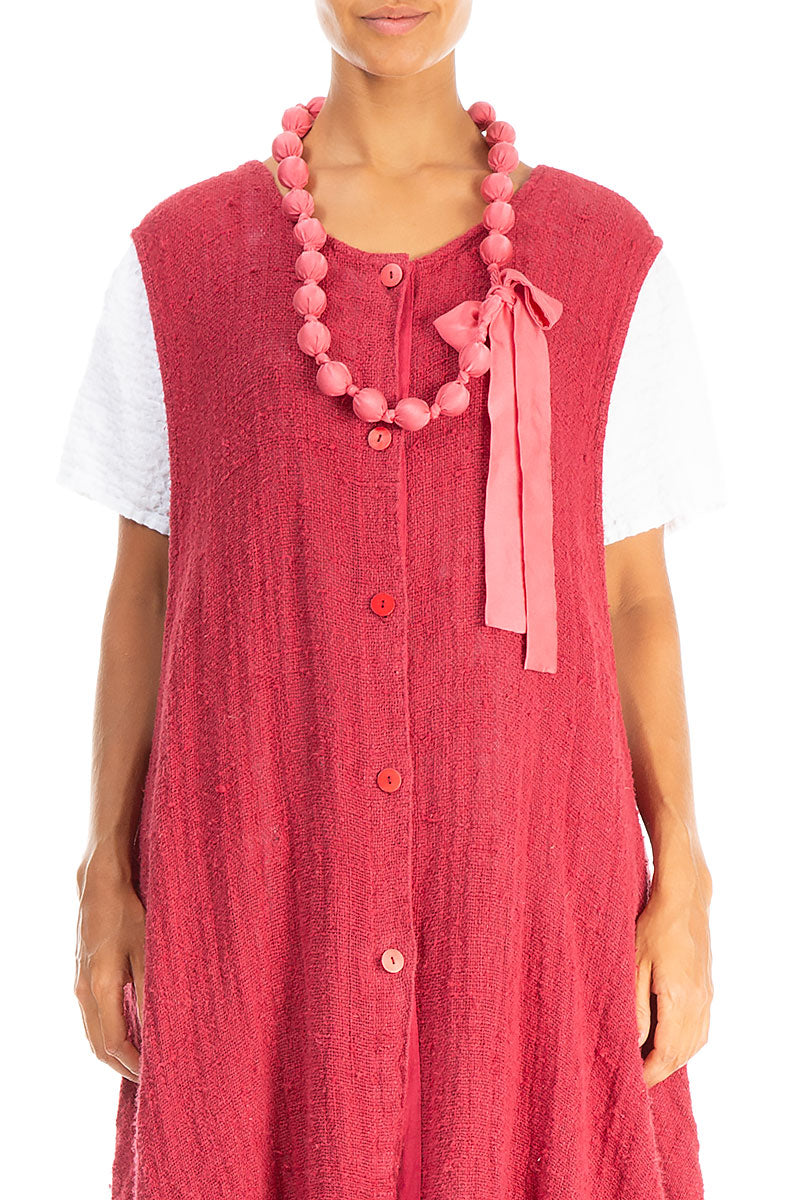 Raspberry Silk Bead Necklace 1