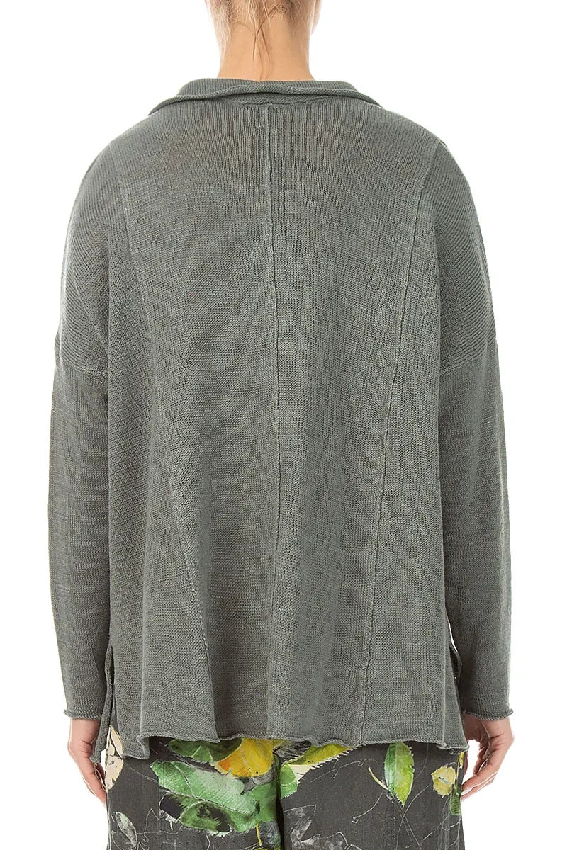 Raw Collar Grey Sage Linen Cardigan 2