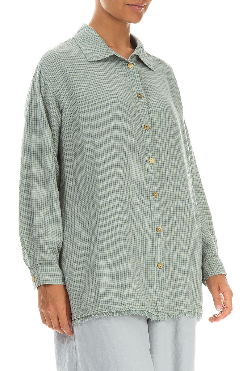 Raw Edge Laurel Green Grid Check Linen Shirt 3