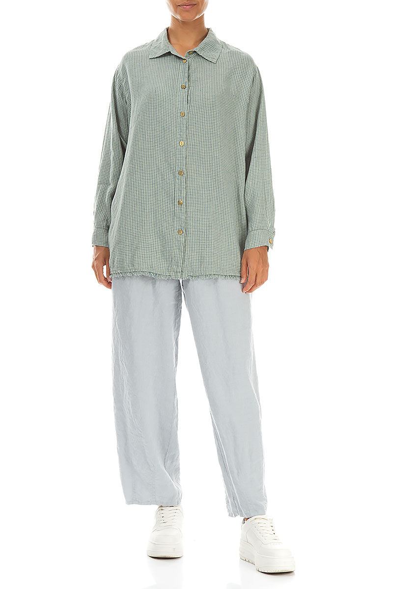 Raw Edge Laurel Green Grid Check Linen Shirt 4