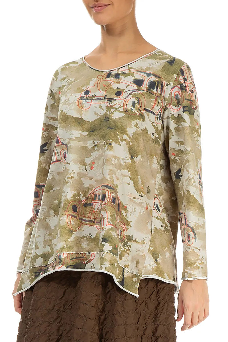 Retro-Baumwollbluse mit unversäuberten Kanten