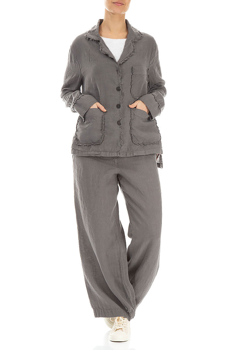 Raw Edge Three Pockets Truffle Linen Jacket 5
