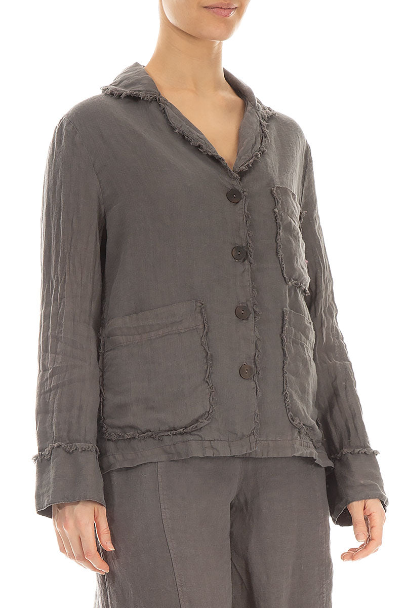 Raw Edge Three Pockets Truffle Linen Jacket 3