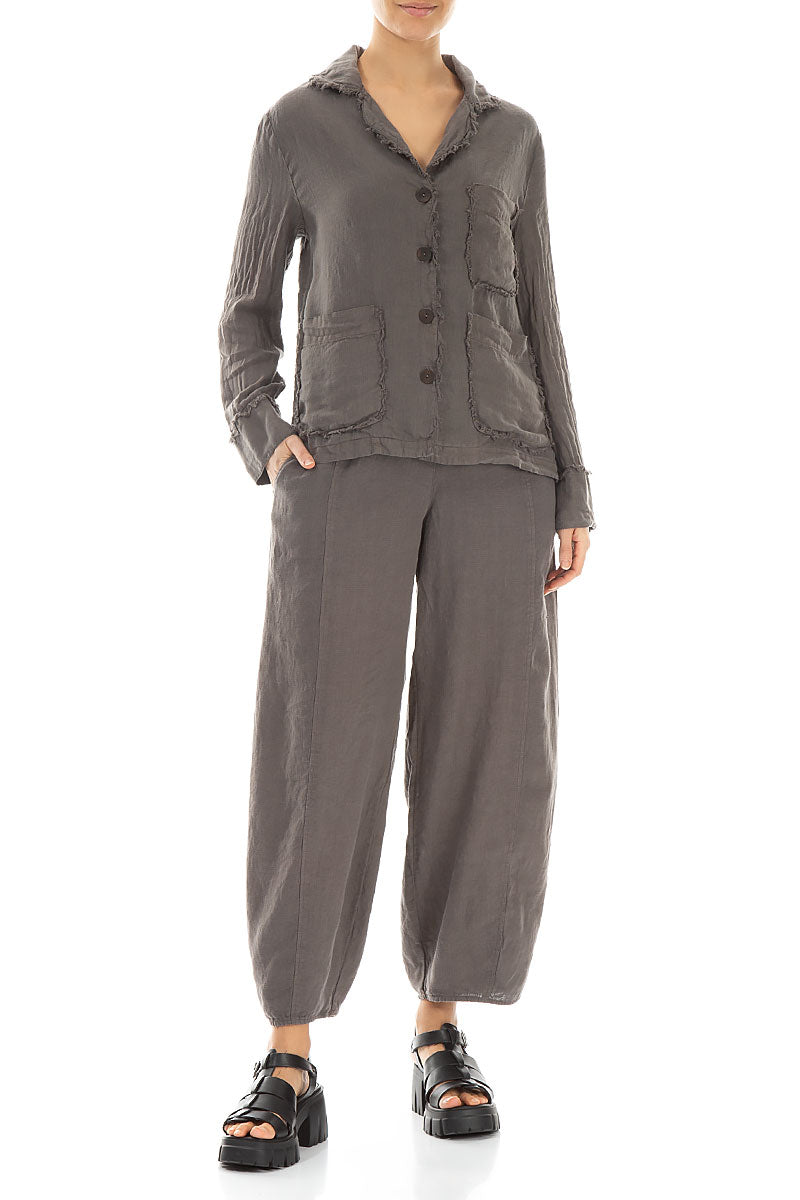 Raw Edge Three Pockets Truffle Linen Jacket 4