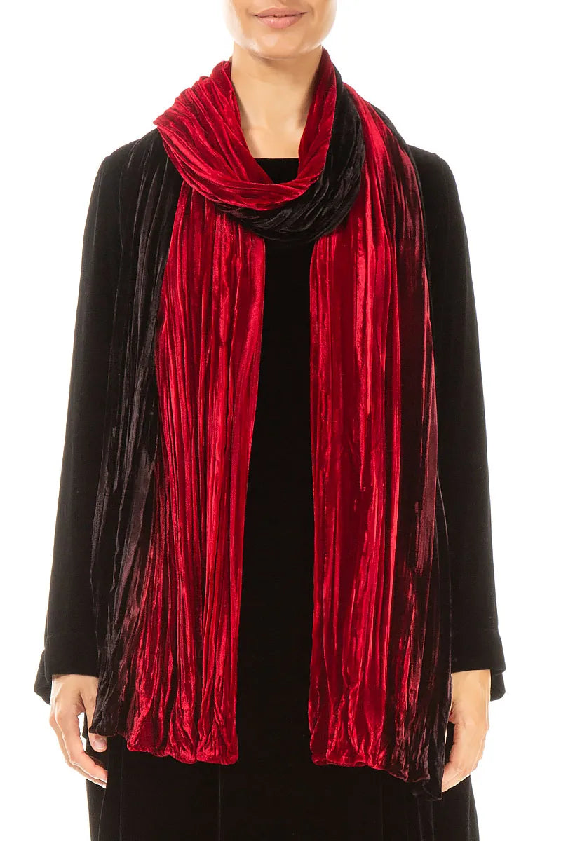 Cherry Red Ombré Silk Velvet Scarf 1